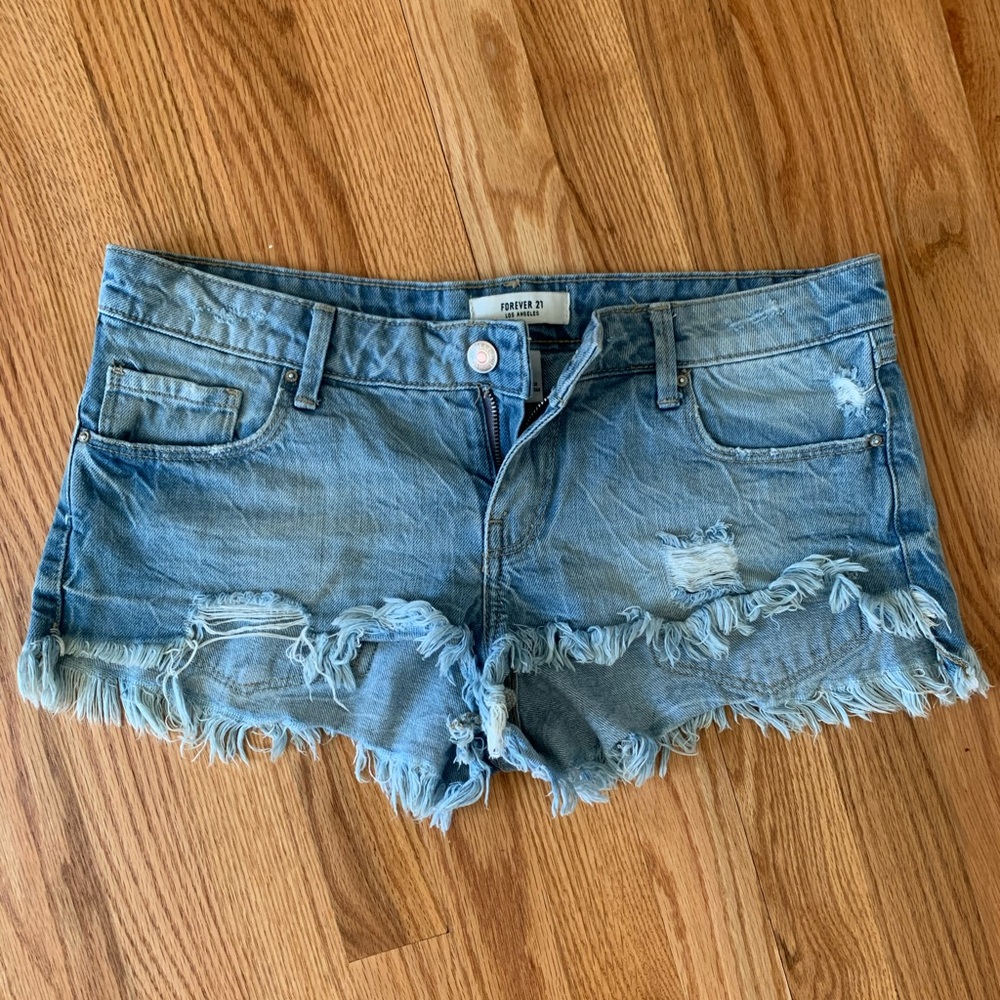Distressed jean shorts